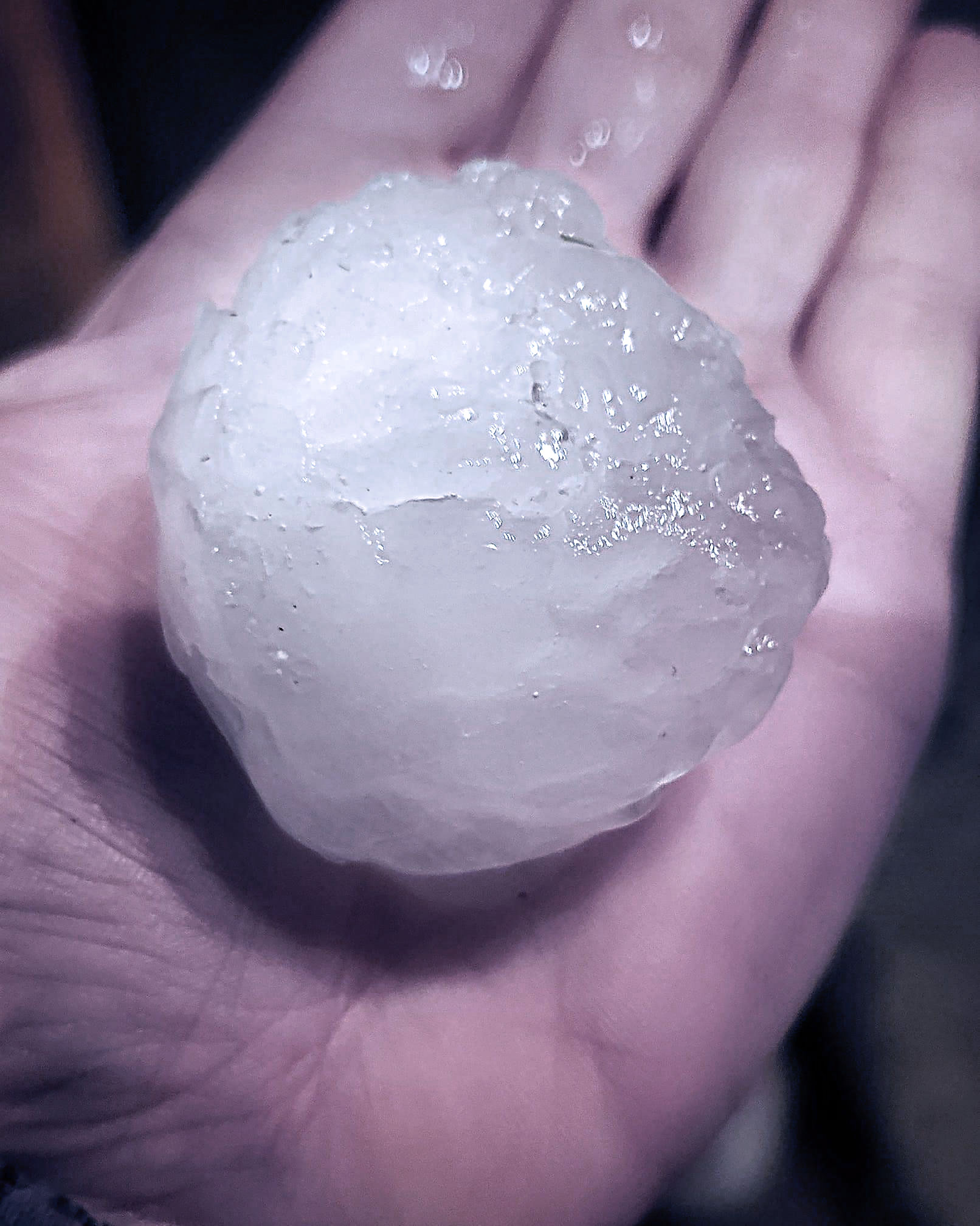chunk of hail in hand