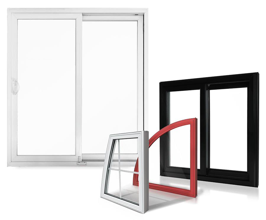 three double-hung windows in different colors