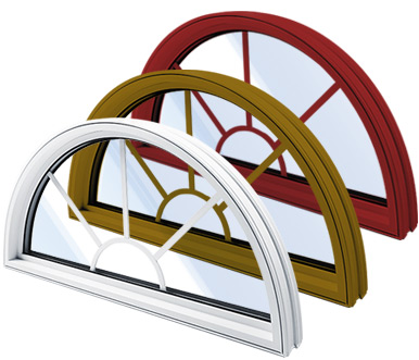 Three rounded windows in different colors