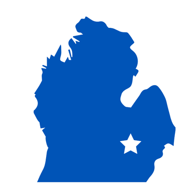Map of Michigan with star indicating Farmington, MI